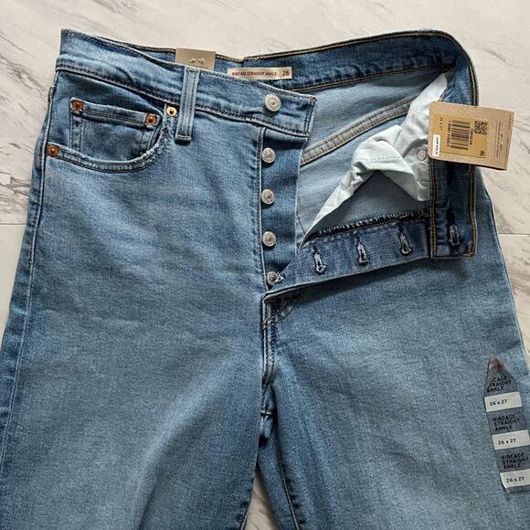 Levi's Ribcage Distressed Straight Ankle Jeans Super High Rise Denim Size 26 NWT - Picture 7 of 14